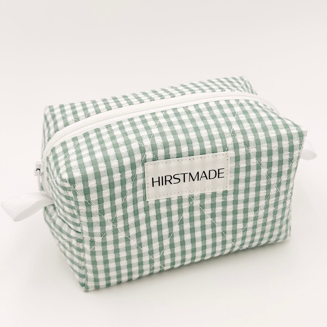 Green Gingham Quilted Boxy Pouch