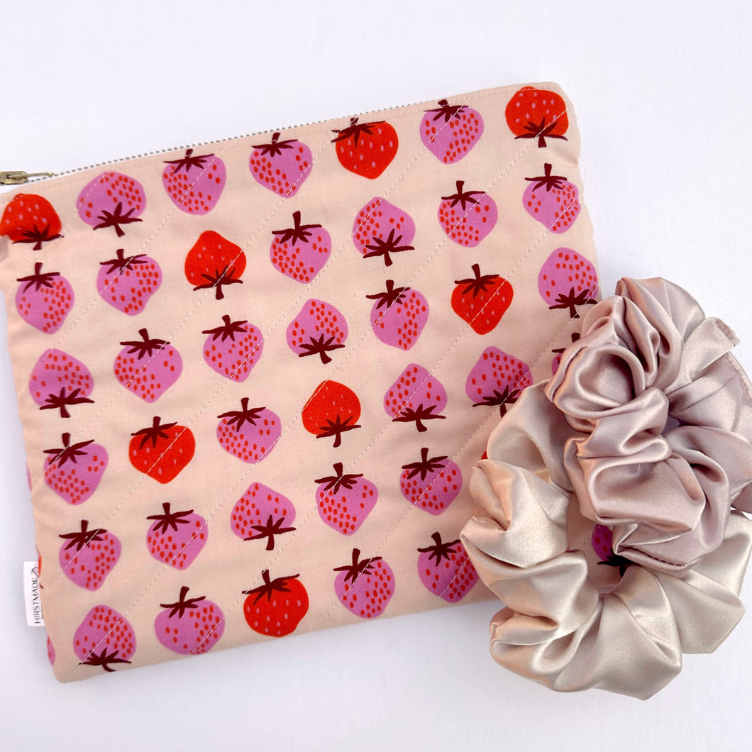 Pink Strawberry Quilted Pouch