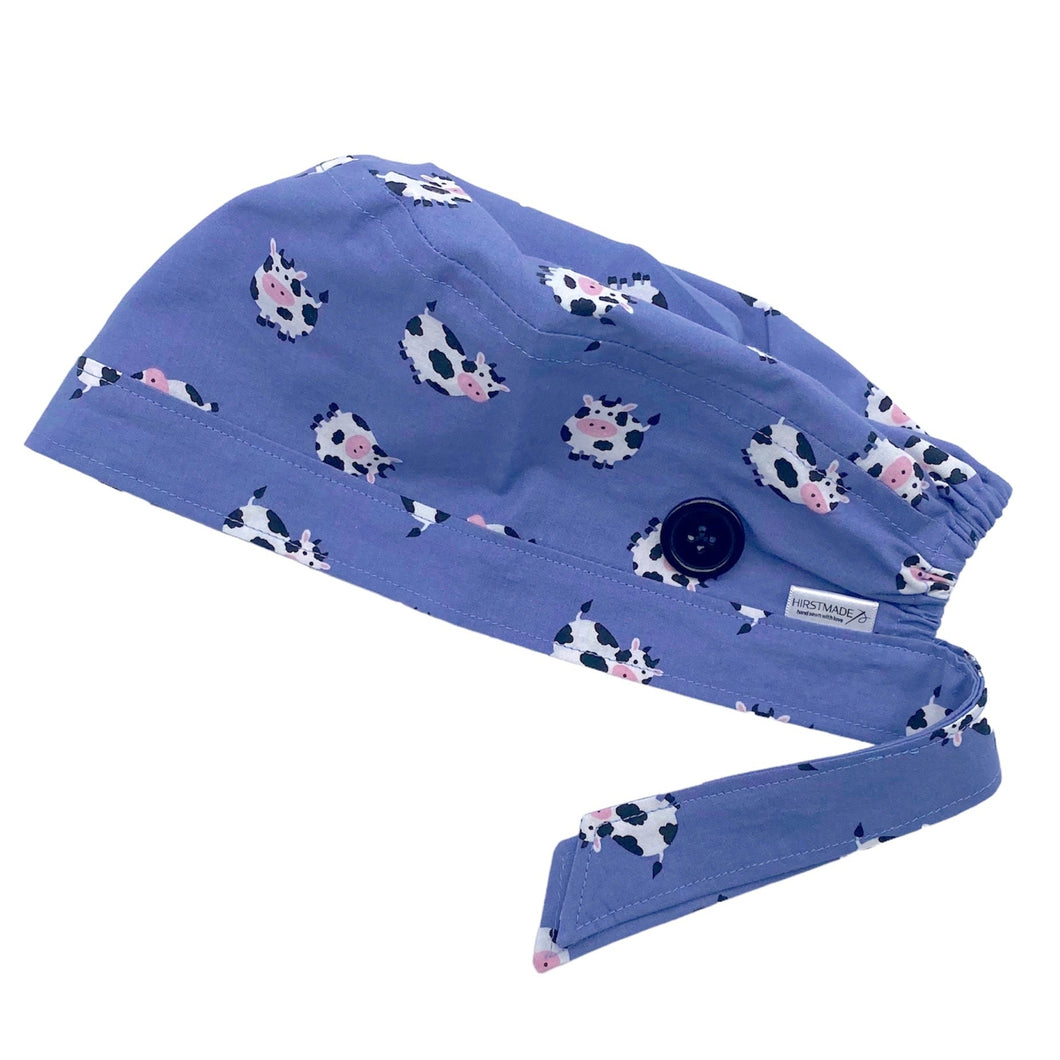 Periwinkle Cow Scrub Cap