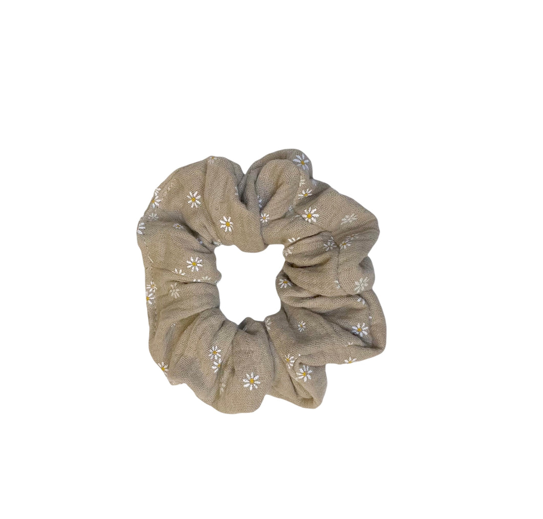 Taupe Daisy Gauze Scunchie