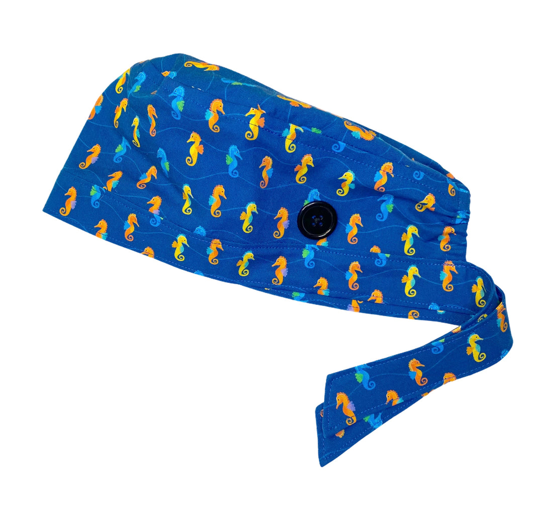 Blue Seahorses Scrub Cap